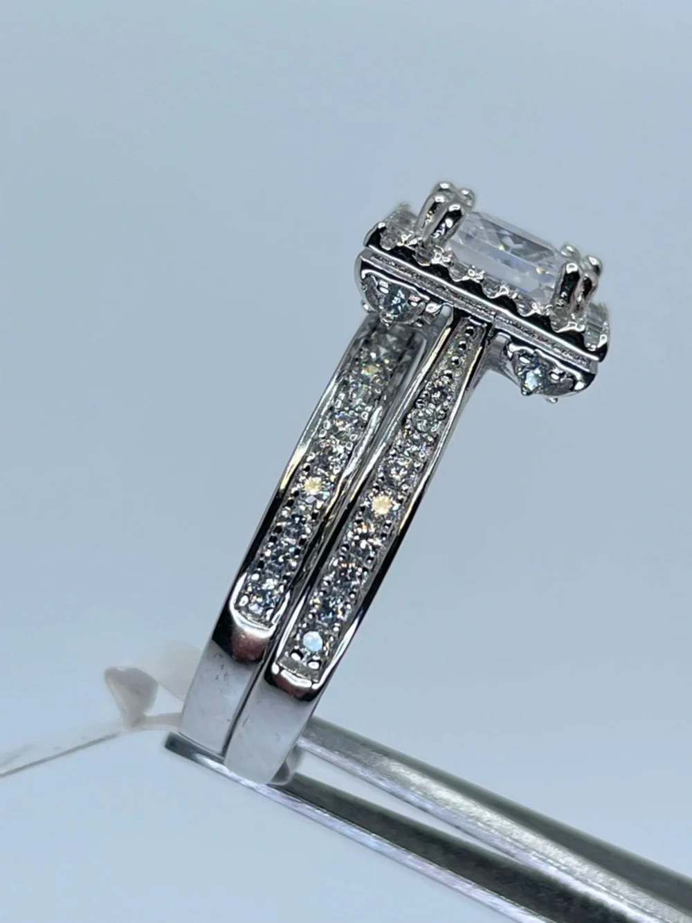 925 Sterling Silver Diamond Wedding‎ Ring Set Sz 5